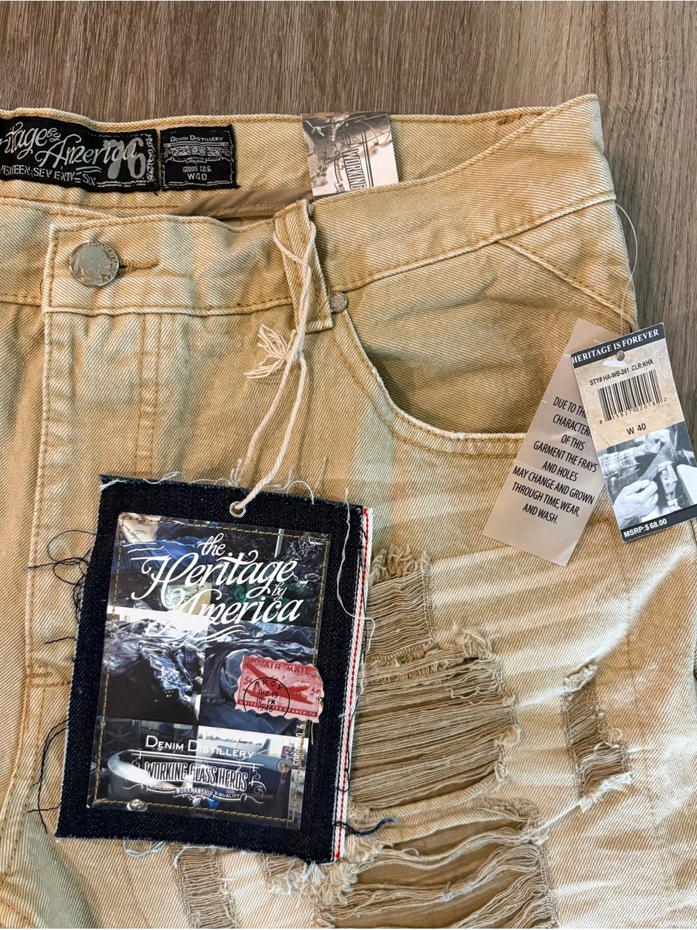 Men's Distressed Denim Shorts by Heritage by America 1776 size 40-New - Picture 3 of 9
